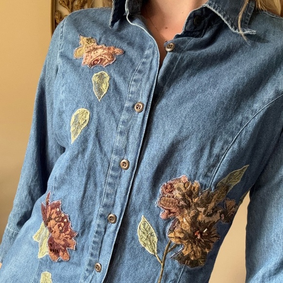 Floral Embroidered Denim Jacket - Picture 3 of 10